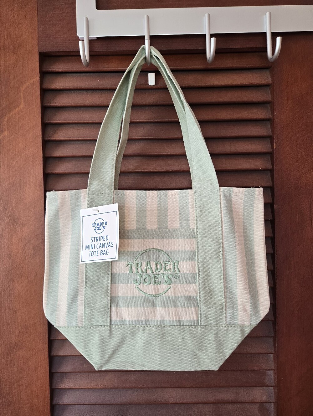 NWT Trader Joe's Mini Striped Tote Bag In Mint Green